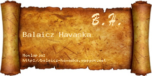 Balaicz Havaska névjegykártya